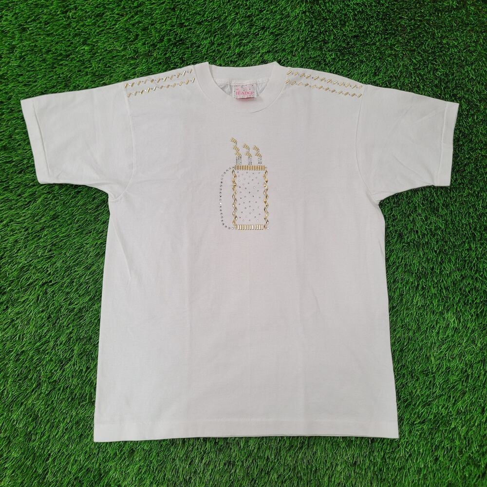 Vintage 90s Golf Golfer Beaded Shirt Womens Large 21x27 White